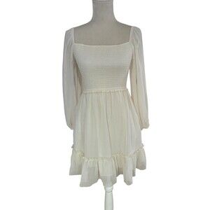 Katie J NYC Tween Molly Dress Girls Size Medium 10 Ivory Smocked Sheer Sleeves